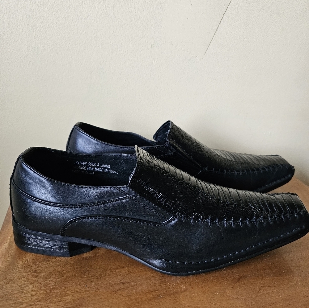 Franco Vanucci Black‎ Leather Square Toe Loafers shoes 11 New